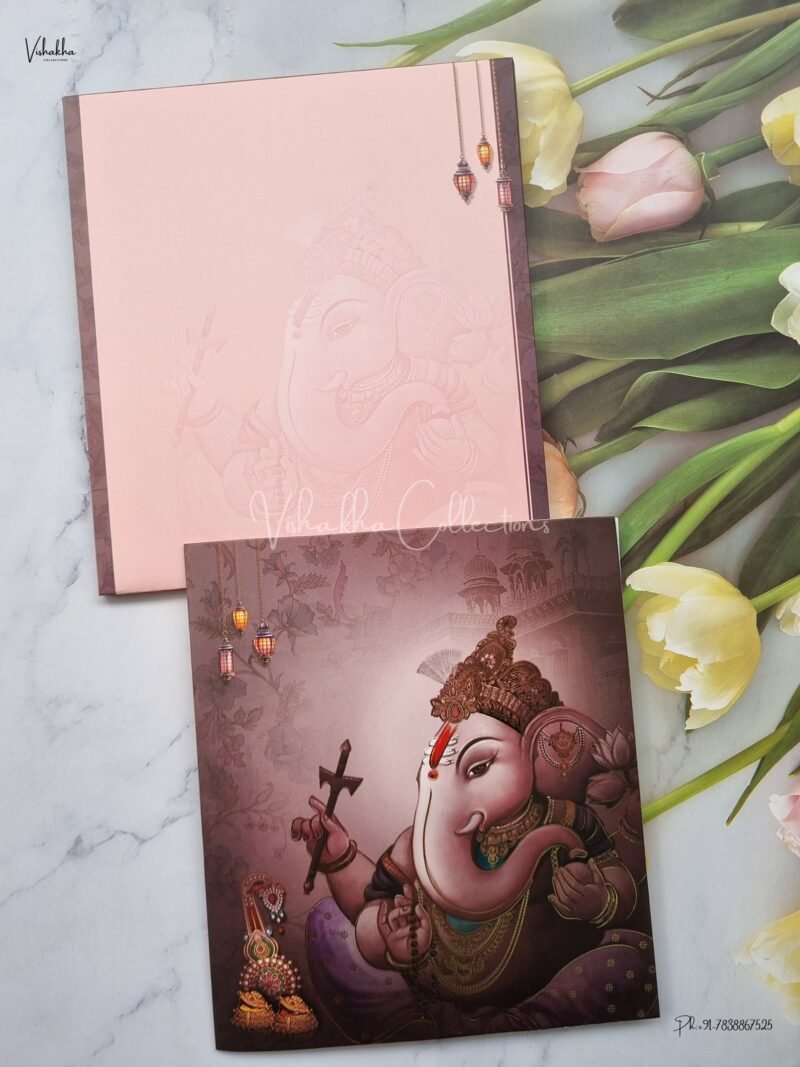 Semi Box Ganesh Ji Themed Hindu Wedding Unique Color Wedding invitation Cards - AK260