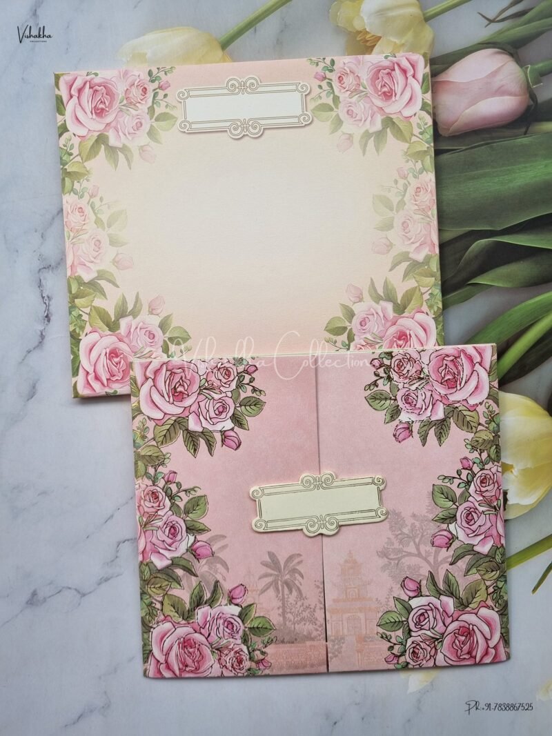 Semi Box Flower Themed Double Door Hindu Wedding Muslim Wedding Christian Wedding Sikh Wedding invitation Cards - AK908