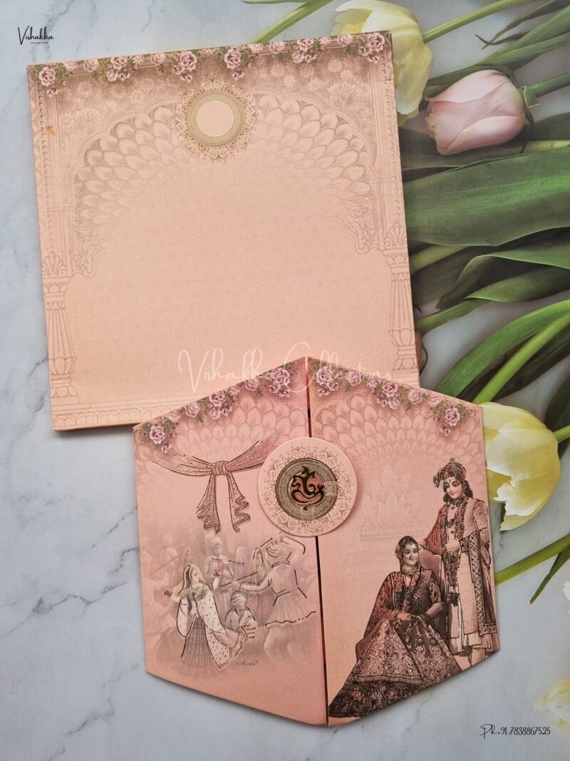 Barat Themed Unique Concept Semi Box Dulah Dulhan Themed Flower Themed Hindu Wedding Sikh Wedding invitation Cards - AK920