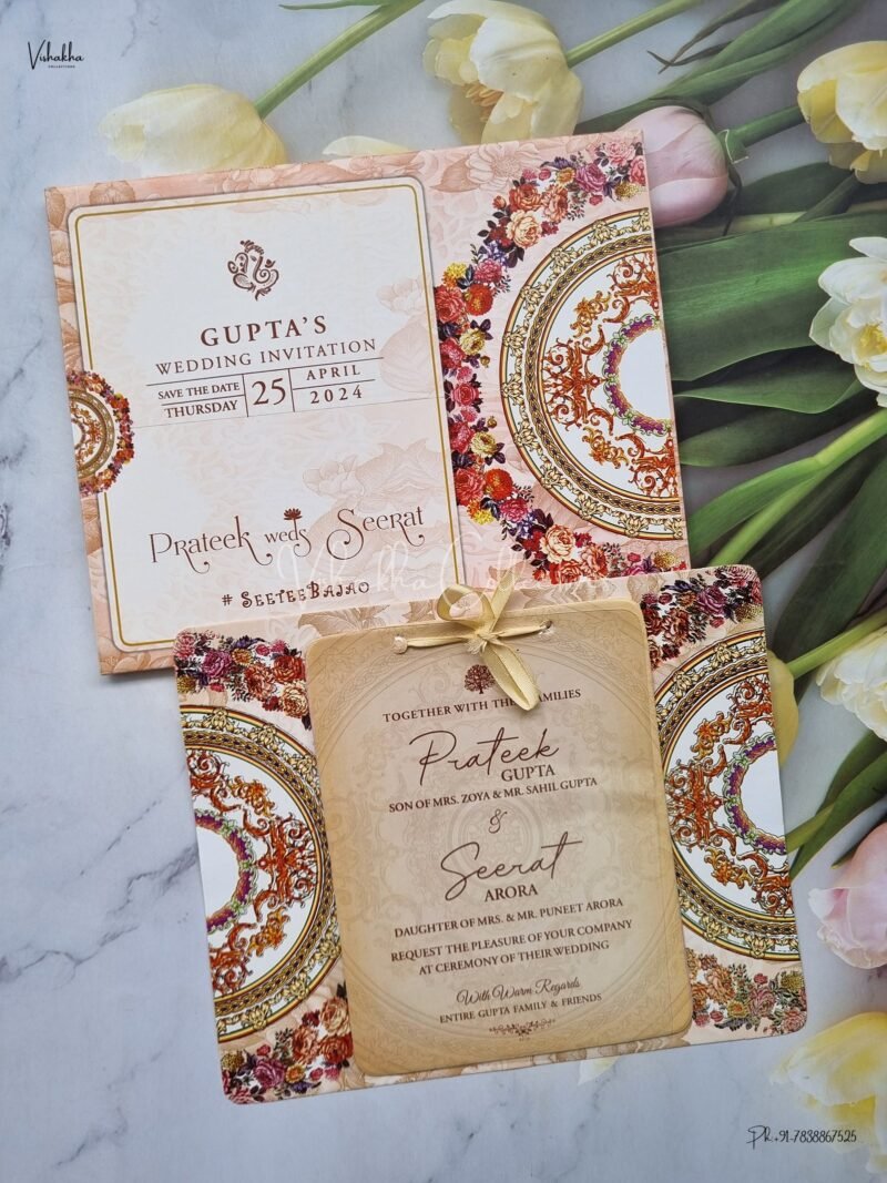 Paper Laser Cut Semi Box Flower Themed Hindu Wedding Muslim Wedding Christian Wedding Sikh Wedding invitation Cards - ATS-L3164