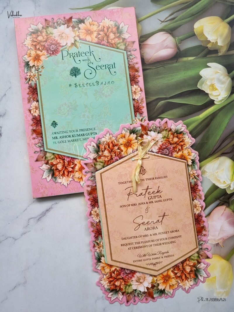 Paper Laser Cut Semi Box Flower Themed Hindu Wedding Muslim Wedding Christian Wedding Sikh Wedding invitation Cards - ATS-L3167