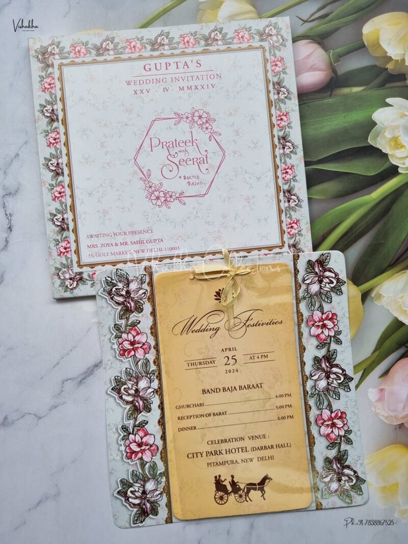 Paper Laser Cut Semi Box Flower Themed Hindu Wedding Muslim Wedding Christian Wedding Sikh Wedding invitation Cards - ATS-L3171