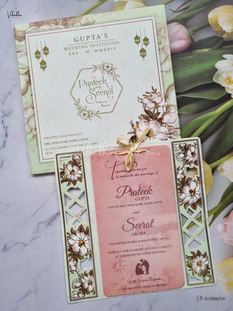 Paper Laser Cut Semi Box Flower Themed Hindu Wedding Muslim Wedding Christian Wedding Sikh Wedding invitation Cards - ATS-L3173