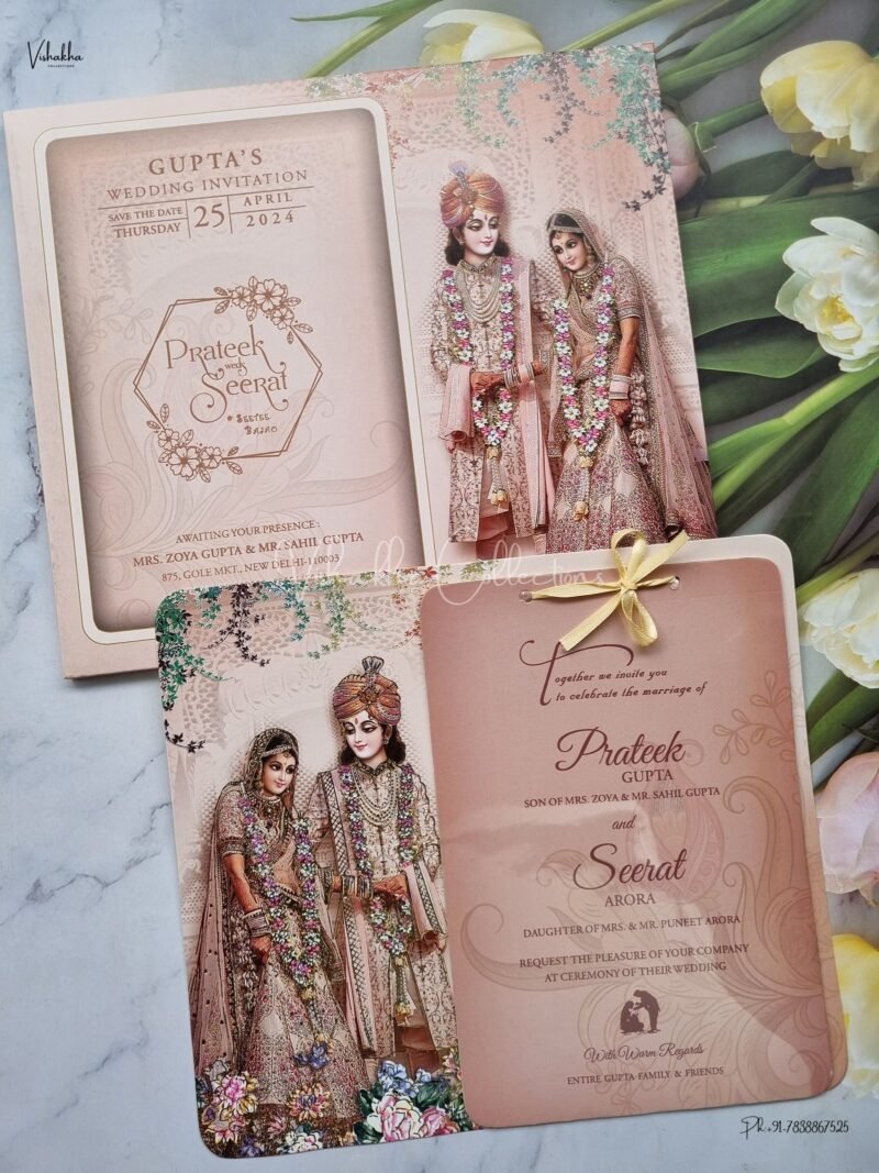 Paper Laser Cut Semi Box Dulah Dulhan Themed Flower Themed Hindu Wedding Sikh Wedding invitation Cards - ATS-L3174