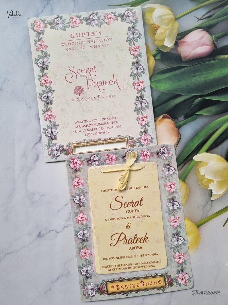 Paper Laser Cut Flower Themed Hindu Wedding Muslim Wedding Christian Wedding Sikh Wedding invitation Cards - ATS-L3183