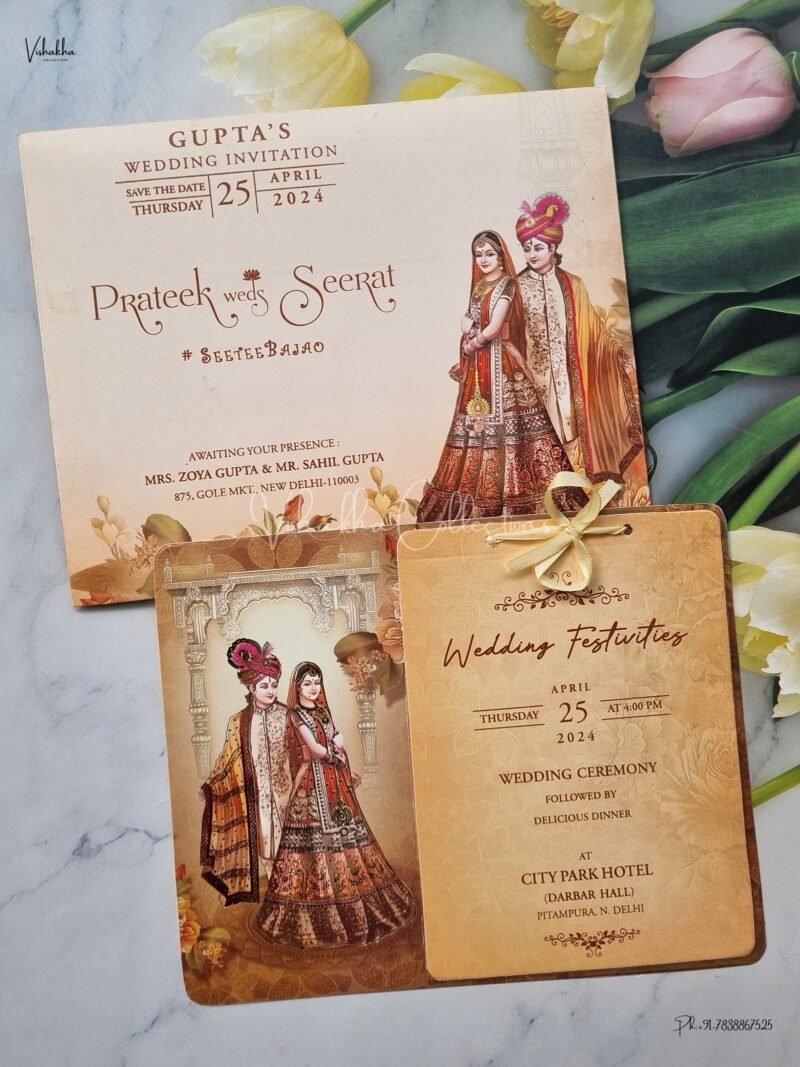 Paper Laser Cut Dulah Dulhan Themed Flower Themed Hindu Wedding Sikh Wedding invitation Cards - ATS-L3185