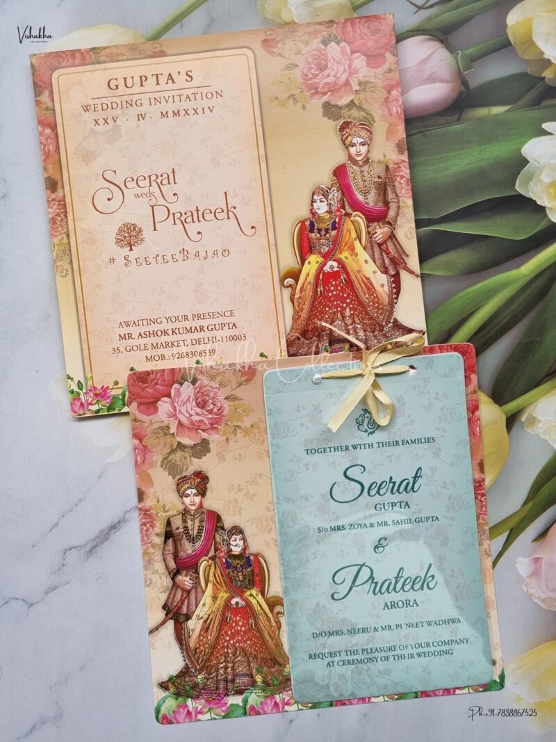 Paper Laser Cut Dulah Dulhan Themed Flower Themed Hindu Wedding Sikh Wedding invitation Cards - ATS-L3188