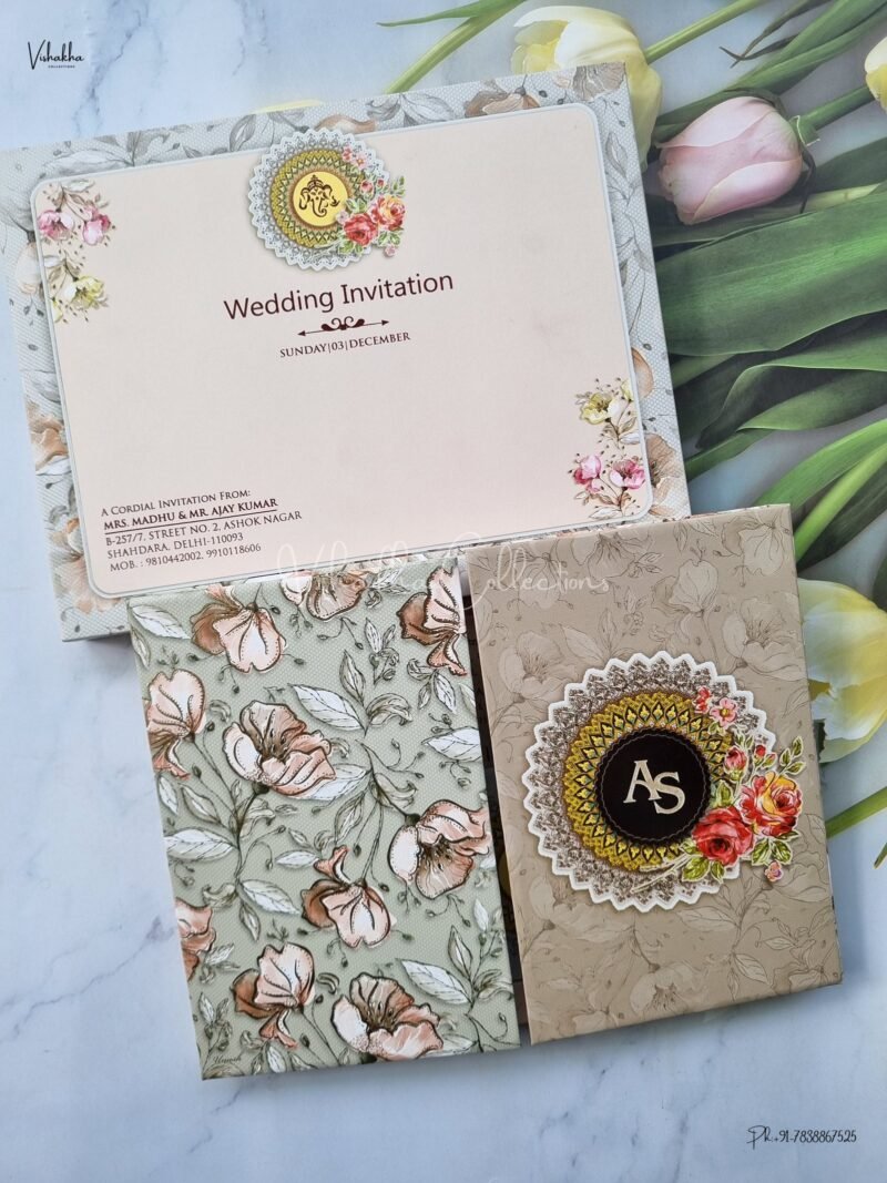 Semi Box Mandala Themed Flower Themed Double Door Hindu Wedding Muslim Wedding Christian Wedding Sikh Wedding Padded Wedding invitation Cards - EJ3014