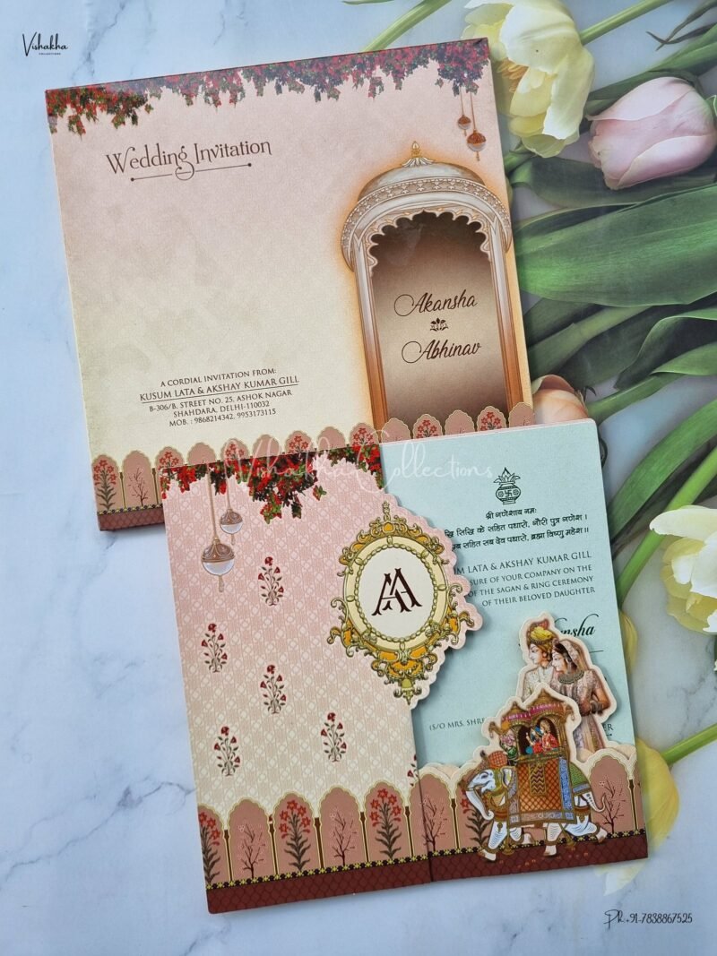 Paper Laser Cut Barat Themed Unique Concept Semi Box Hathi Themed Dulah Dulhan Themed Flower Themed Hindu Wedding Muslim Wedding Christian Wedding Sikh Wedding invitation Cards - EJ3064