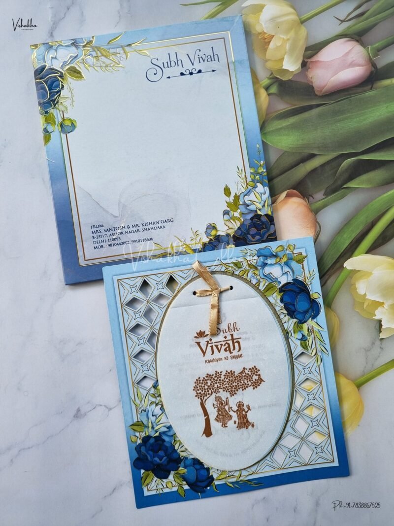 Paper Laser Cut Semi Box Flower Themed Hindu Wedding Muslim Wedding Christian Wedding Sikh Wedding Vellum Paper Wedding invitation Cards - EJ3067