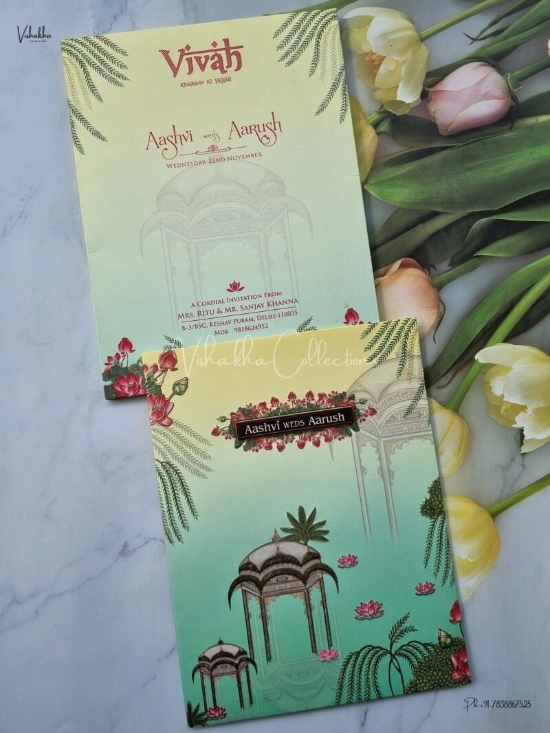 Lotus Themed Semi Box Flower Themed Hindu Wedding Muslim Wedding Christian Wedding Sikh Wedding invitation Cards - EJ3126
