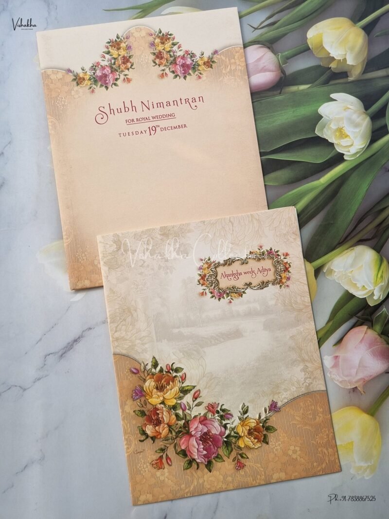 Flower Themed Hindu Wedding Muslim Wedding Christian Wedding Sikh Wedding invitation Cards - EJ3144