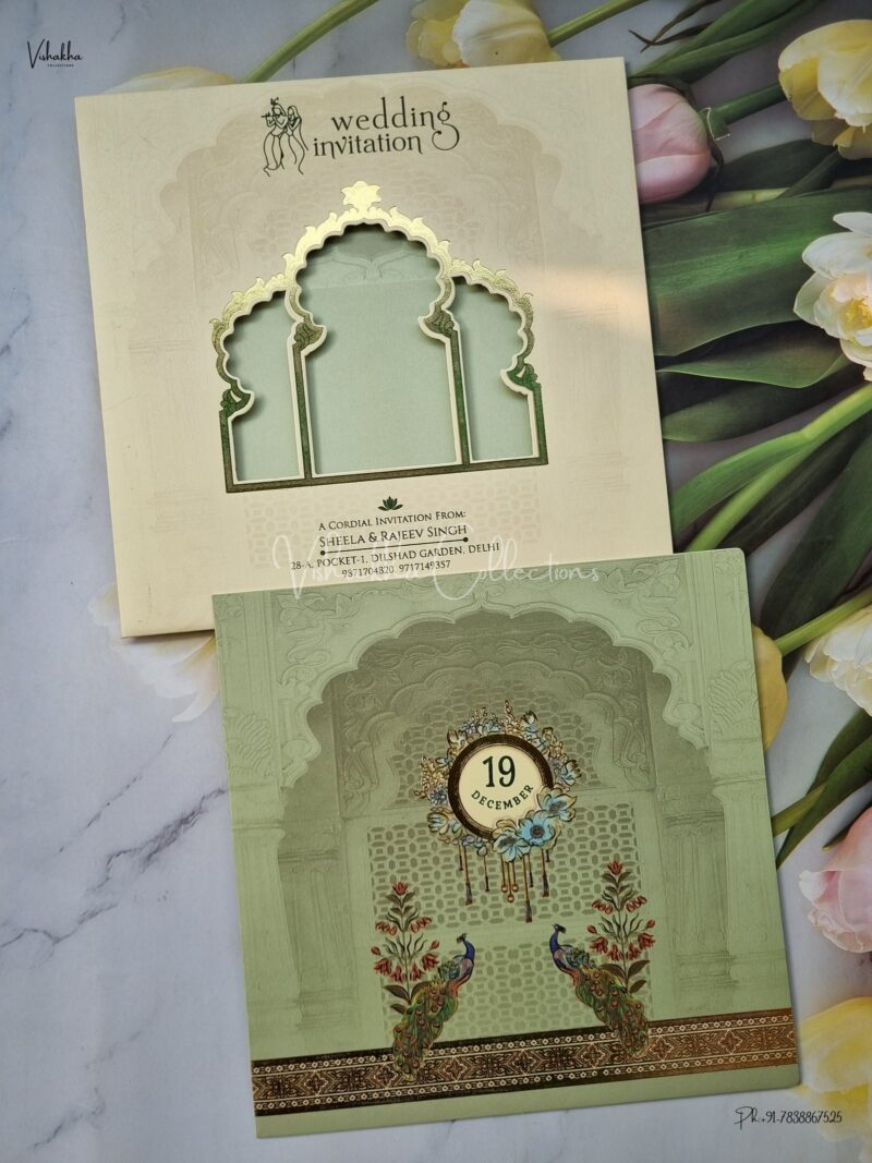 Peacock Themed Flower Themed Hindu Wedding Christian Wedding Sikh Wedding invitation Cards - EJ3148