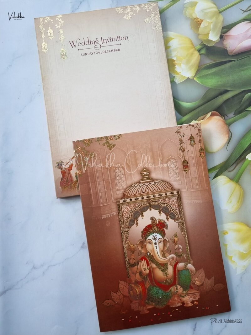 Barat Themed Semi Box Ganesh Ji Themed Dulah Dulhan Themed Flower Themed Hindu Wedding Sikh Wedding invitation Cards - EJ3152