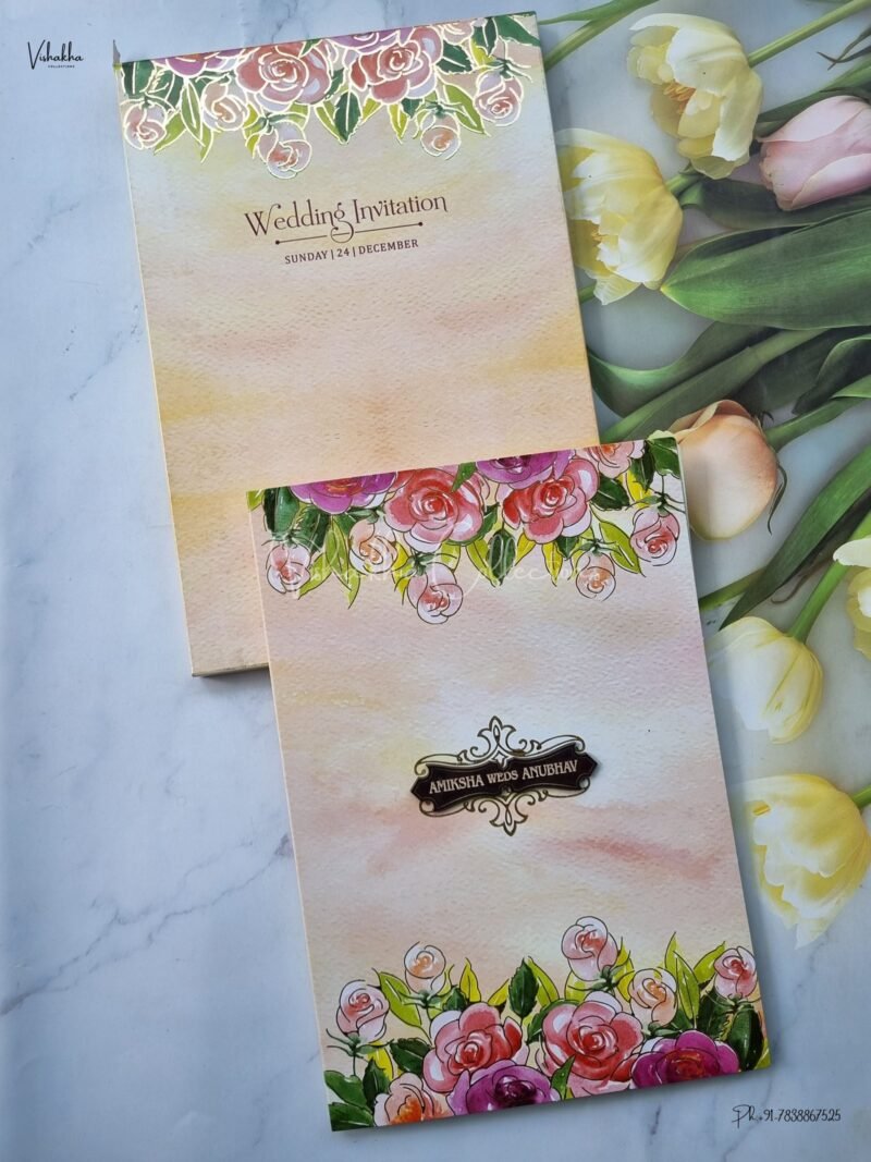 Semi Box Flower Themed Hindu Wedding Muslim Wedding Christian Wedding Sikh Wedding invitation Cards - EJ3153