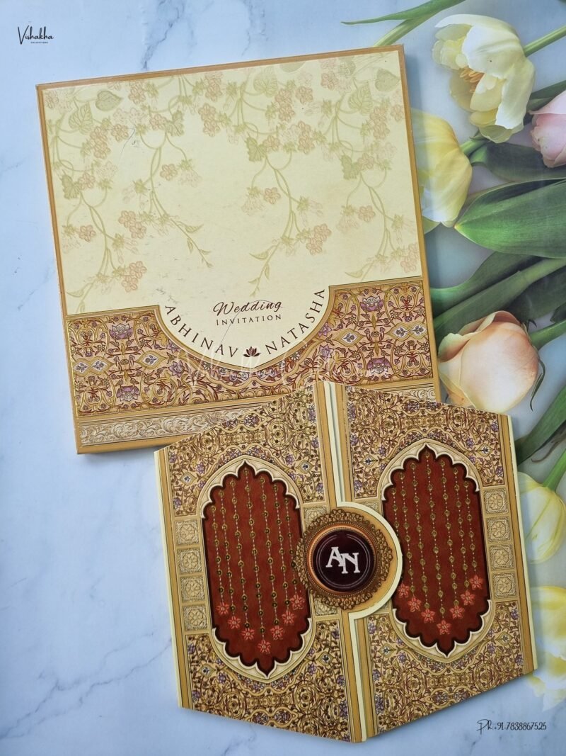 Unique Concept Semi Box Flower Themed Double Door Hindu Wedding Muslim Wedding Christian Wedding Sikh Wedding invitation Cards - EJ3163