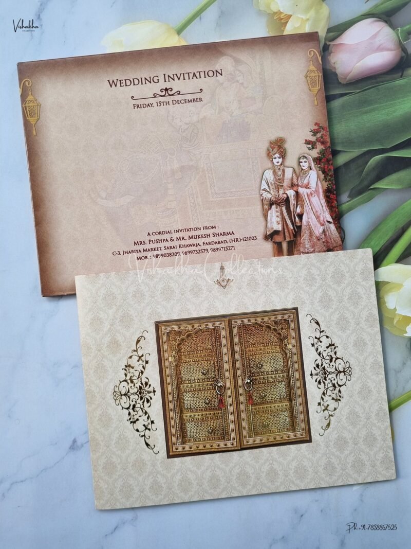 Unique Concept Semi Box Hathi Themed Dulah Dulhan Themed Flower Themed Hindu Wedding Sikh Wedding invitation Cards - EJ3183