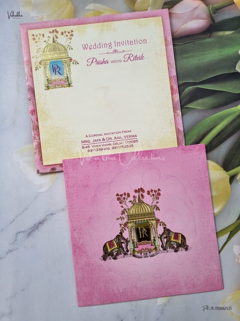 Hathi Themed Flower Themed Hindu Wedding Christian Wedding Sikh Wedding invitation Cards - EJ3213