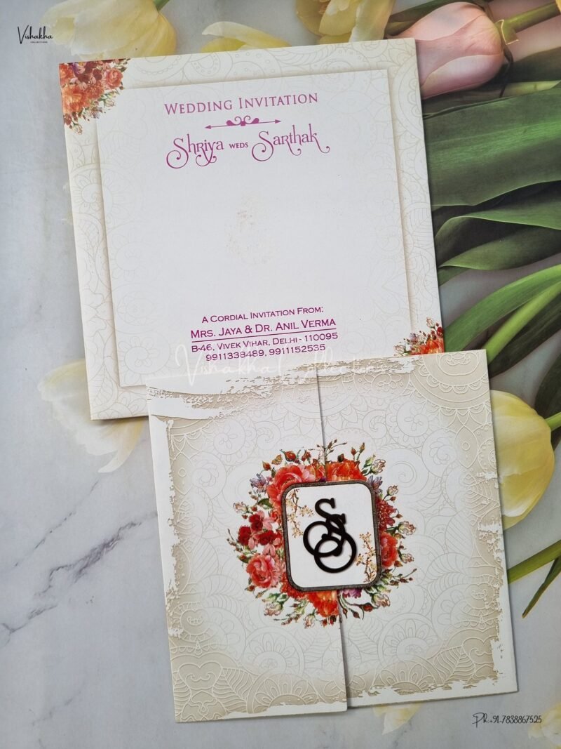 Flower Themed Double Door Hindu Wedding Muslim Wedding Christian Wedding Sikh Wedding invitation Cards - EJ3216
