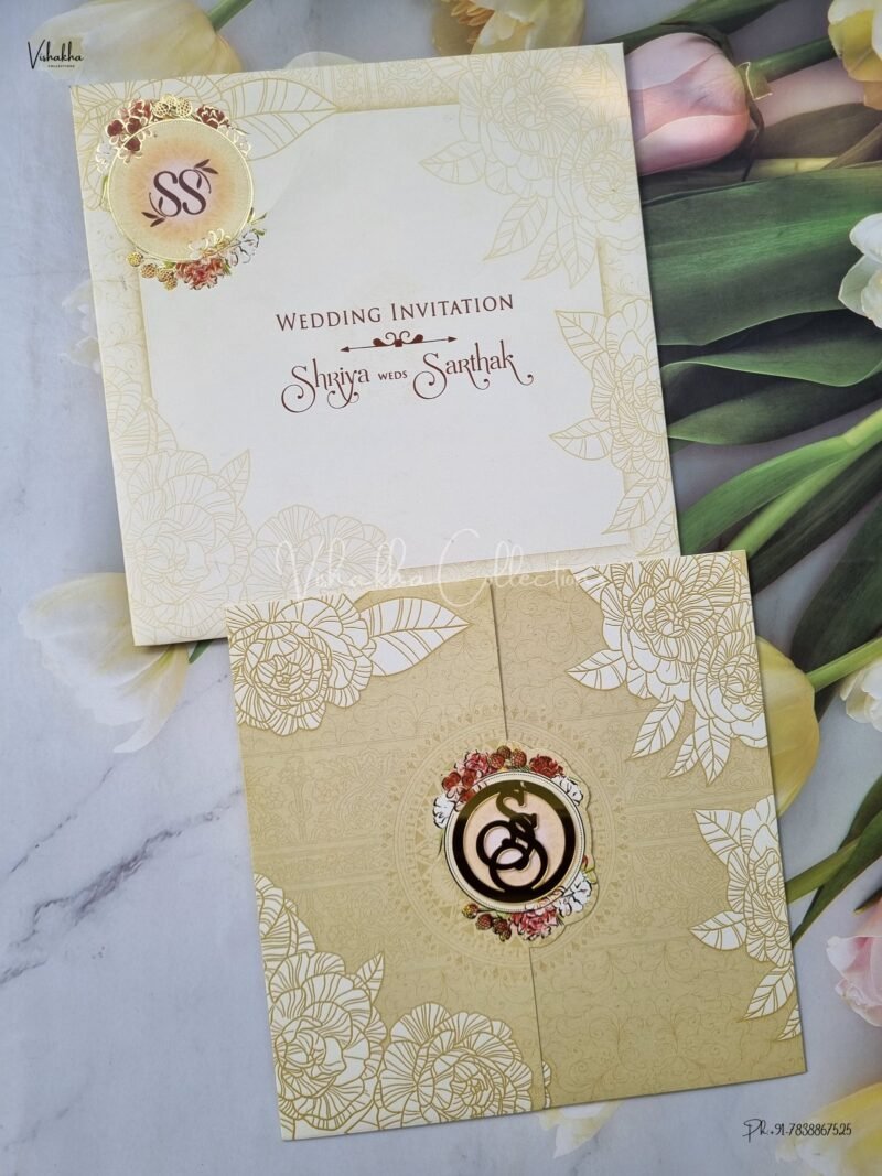 Flower Themed Double Door Hindu Wedding Muslim Wedding Christian Wedding Sikh Wedding invitation Cards - EJ3218