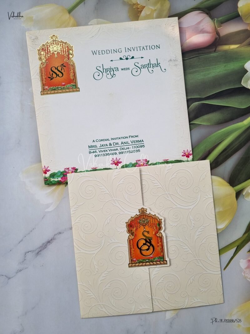 Flower Themed Double Door Hindu Wedding Muslim Wedding Christian Wedding Sikh Wedding invitation Cards - EJ3219