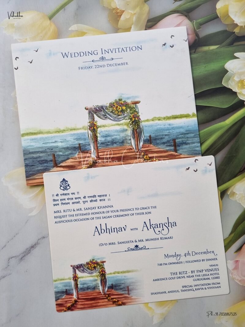 Single Insert Flower Themed Hindu Wedding Muslim Wedding Christian Wedding Sikh Wedding invitation Cards - EJ3236