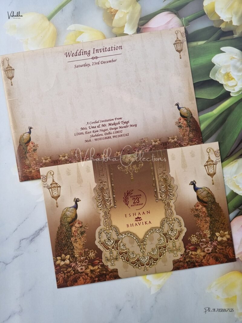 Peacock Themed Hindu Wedding Muslim Wedding Christian Wedding Sikh Wedding invitation Cards - EJ3257