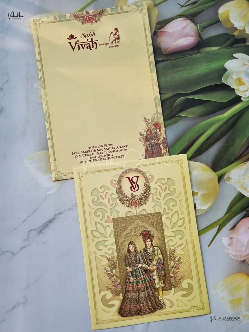 Dulah Dulhan Themed Flower Themed Hindu Wedding Sikh Wedding invitation Cards - EJ3271