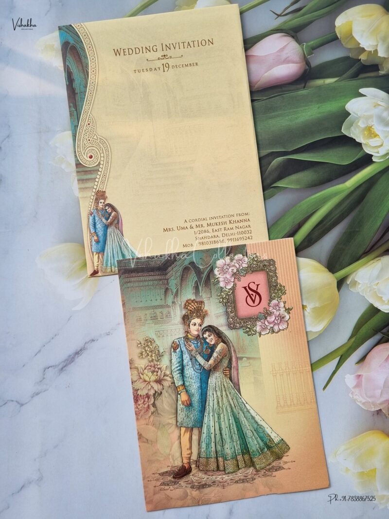 Dulah Dulhan Themed Flower Themed Hindu Wedding Sikh Wedding invitation Cards - EJ3272