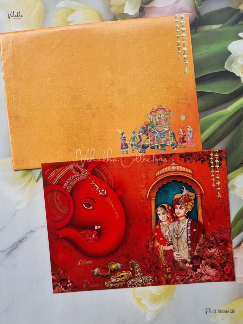 Barat Themed Ganesh Ji Themed Dulah Dulhan Themed Hindu Wedding Sikh Wedding invitation Cards - EJ3285