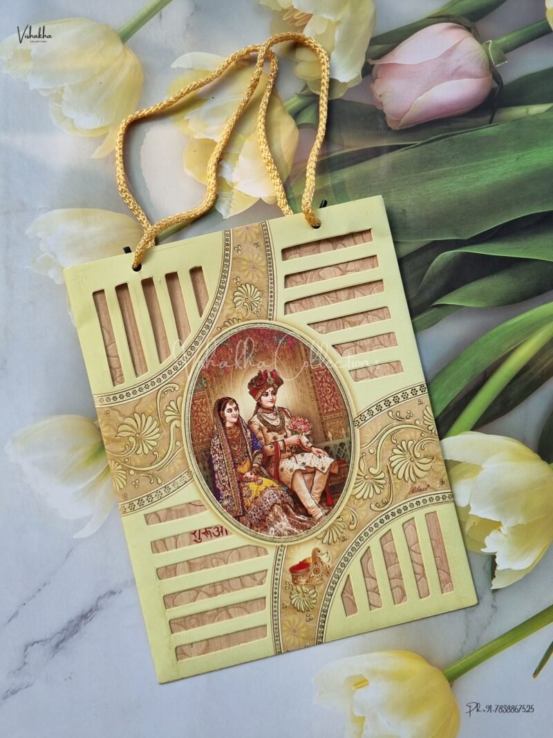 Paper Laser Cut Dulah Dulhan Themed Hindu Wedding Sikh Wedding Carry Bag Style Wedding invitation Cards - EJ3289