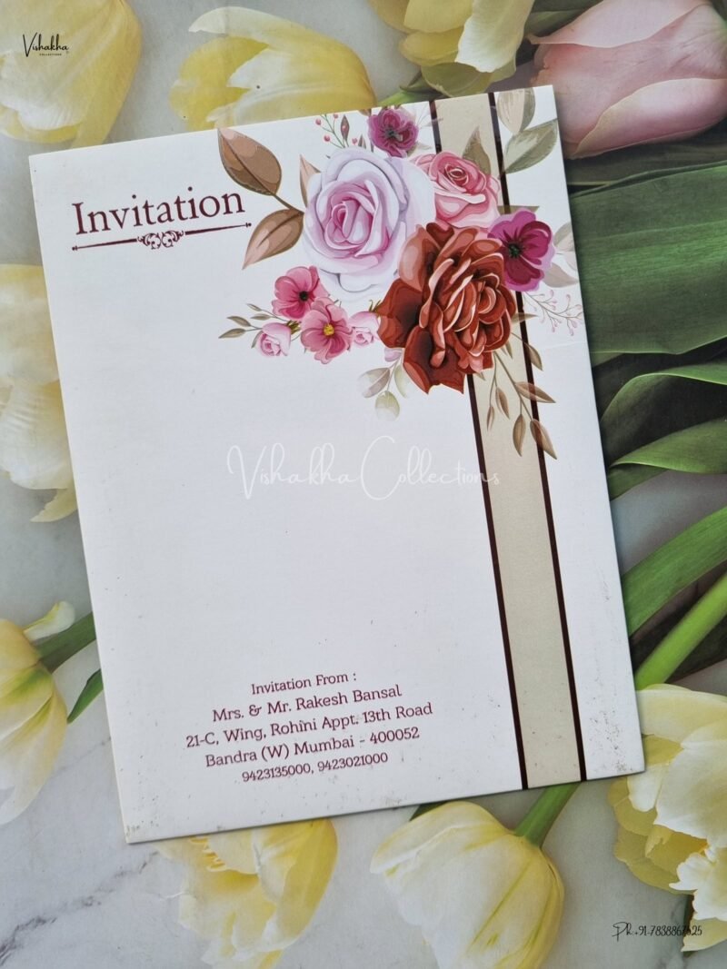 Single Insert Flower Themed Hindu Wedding Muslim Wedding Christian Wedding Sikh Wedding invitation Cards - EJ901