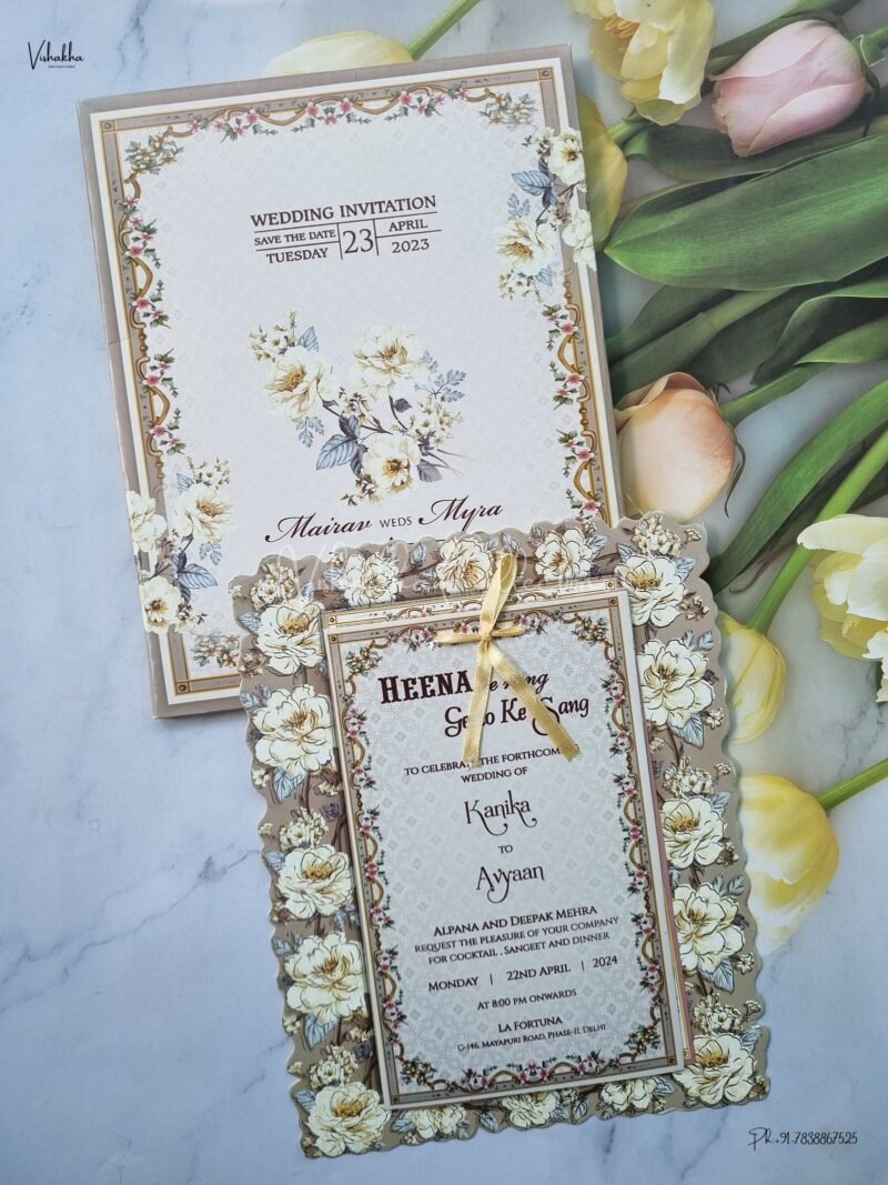 Paper Laser Cut Semi Box Flower Themed Hindu Wedding Muslim Wedding Christian Wedding Sikh Wedding invitation Cards - CR-1101