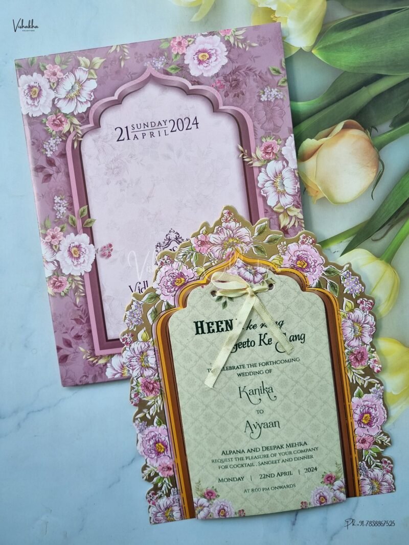 Paper Laser Cut Semi Box Flower Themed Hindu Wedding Muslim Wedding Christian Wedding Sikh Wedding invitation Cards - CR-1102