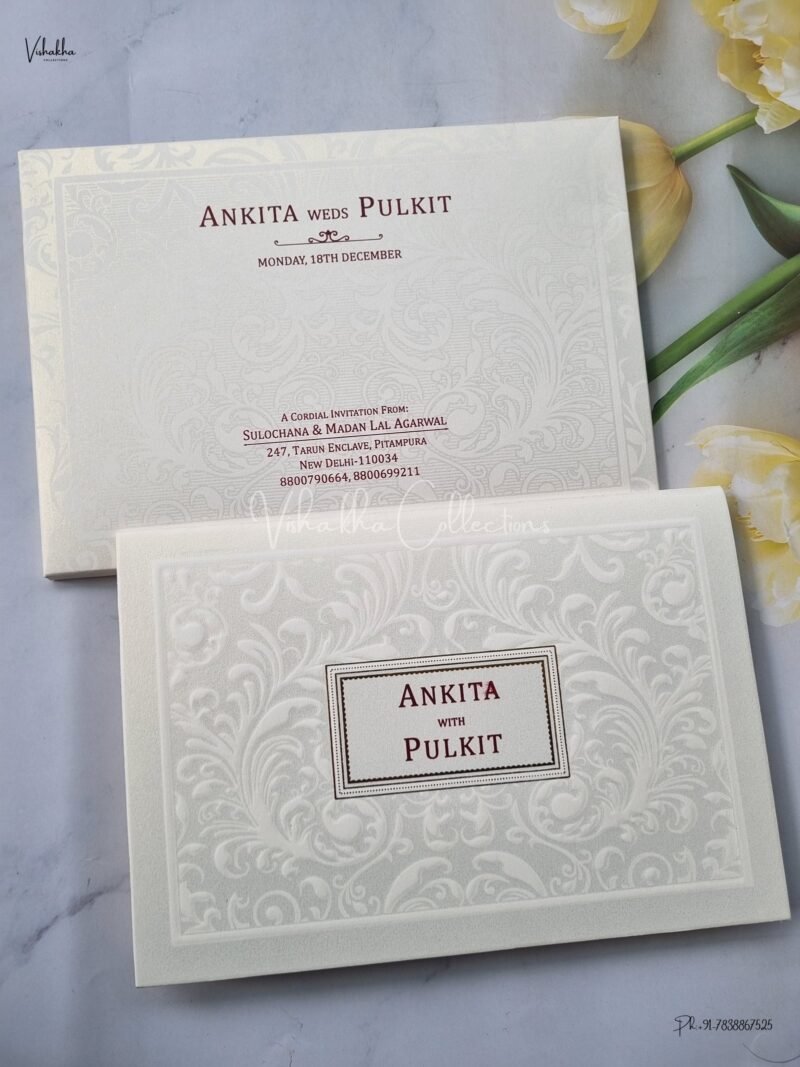 Semi Box White And golden Color Hindu Wedding Muslim Wedding Christian Wedding Sikh Wedding invitation Cards - EJ-3417