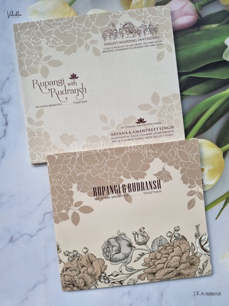 Semi Box White And golden Color Hindu Wedding Muslim Wedding Christian Wedding Sikh Wedding invitation Cards - EJ-3613