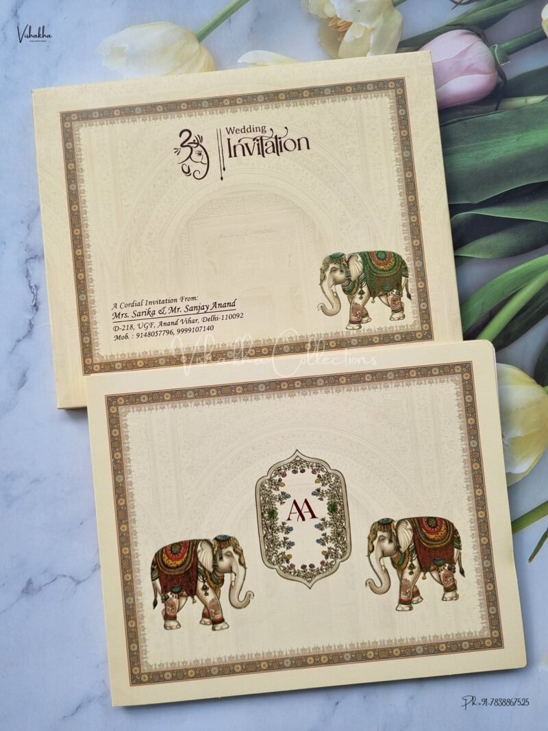 Semi Box Hathi Themed Hindu Wedding Sikh Wedding invitation Cards - EJ-3920