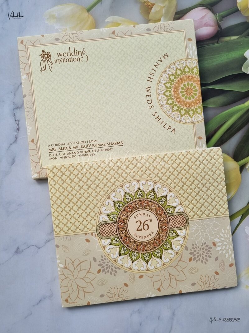 Semi Box Mandala Themed Hindu Wedding Muslim Wedding Christian Wedding Sikh Wedding invitation Cards - EJ-3924