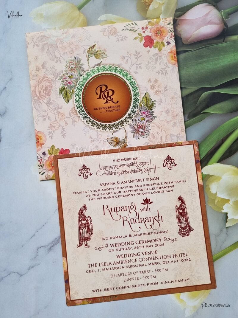 Single Insert Flower Themed Hindu Wedding Muslim Wedding Christian Wedding Sikh Wedding Anniversary Cards invitation Cards - EJ-3943