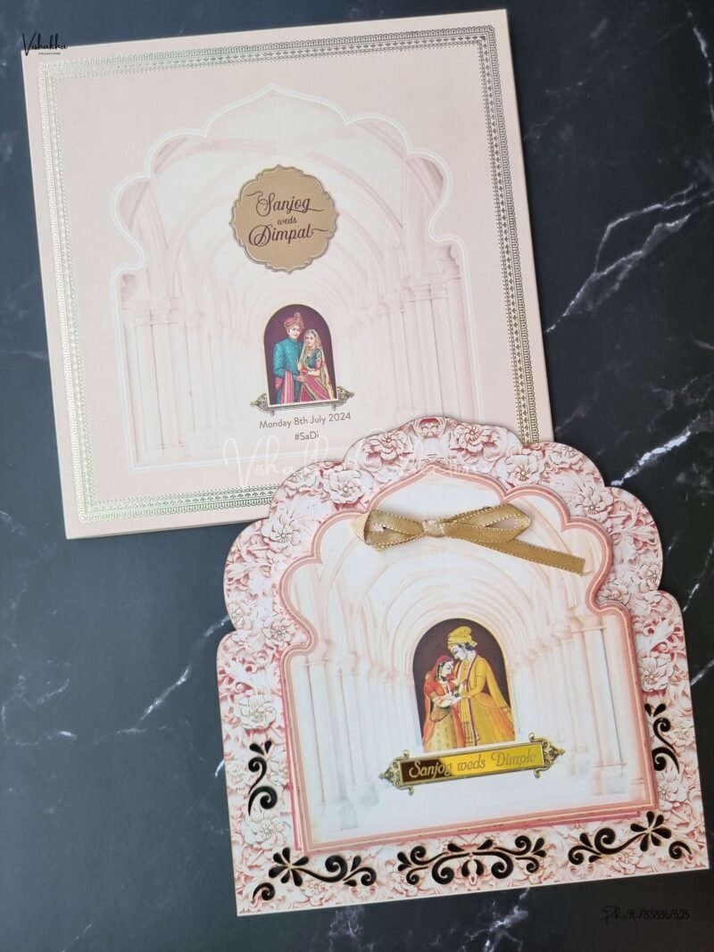 Unique Concept Semi Box Dulah Dulhan Themed Flower Themed Hindu Wedding Sikh Wedding MDF Board Laser Cut Laser Cut Wedding invitation Cards - MXB-109