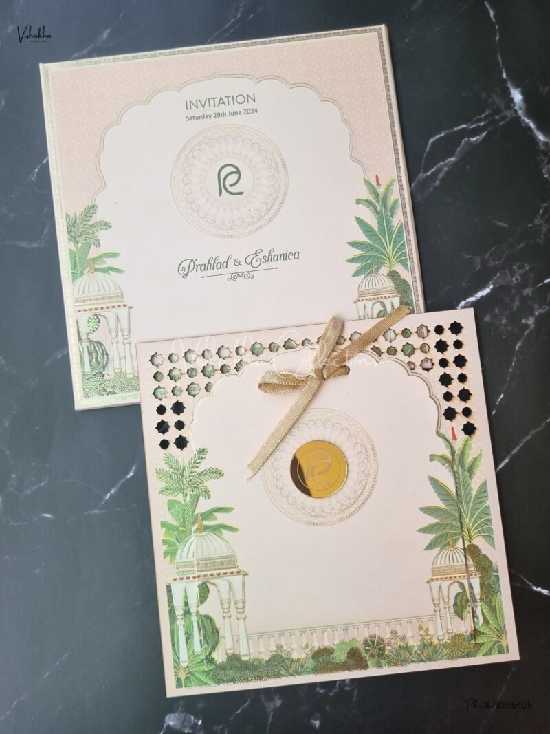 Unique Concept Semi Box Dulah Dulhan Themed Flower Themed Hindu Wedding Sikh Wedding MDF Board Laser Cut Laser Cut Wedding invitation Cards - MXB-110