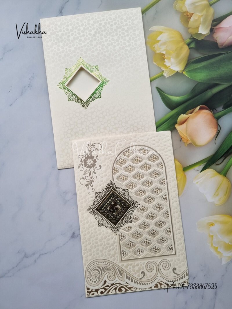 Beige Colour with green Floral Pattern marriage card design