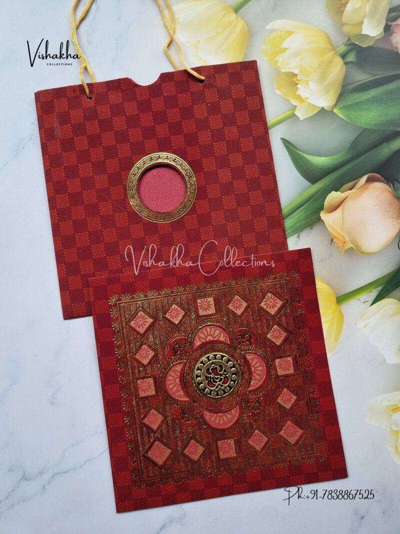 Carry bag Style Mehroon and Gold wedding invitation card