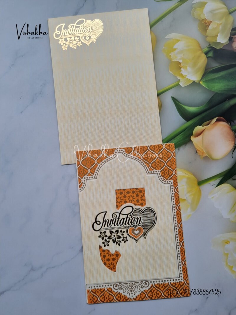 Cream and Mustard Color Dye Cut Invitation card design