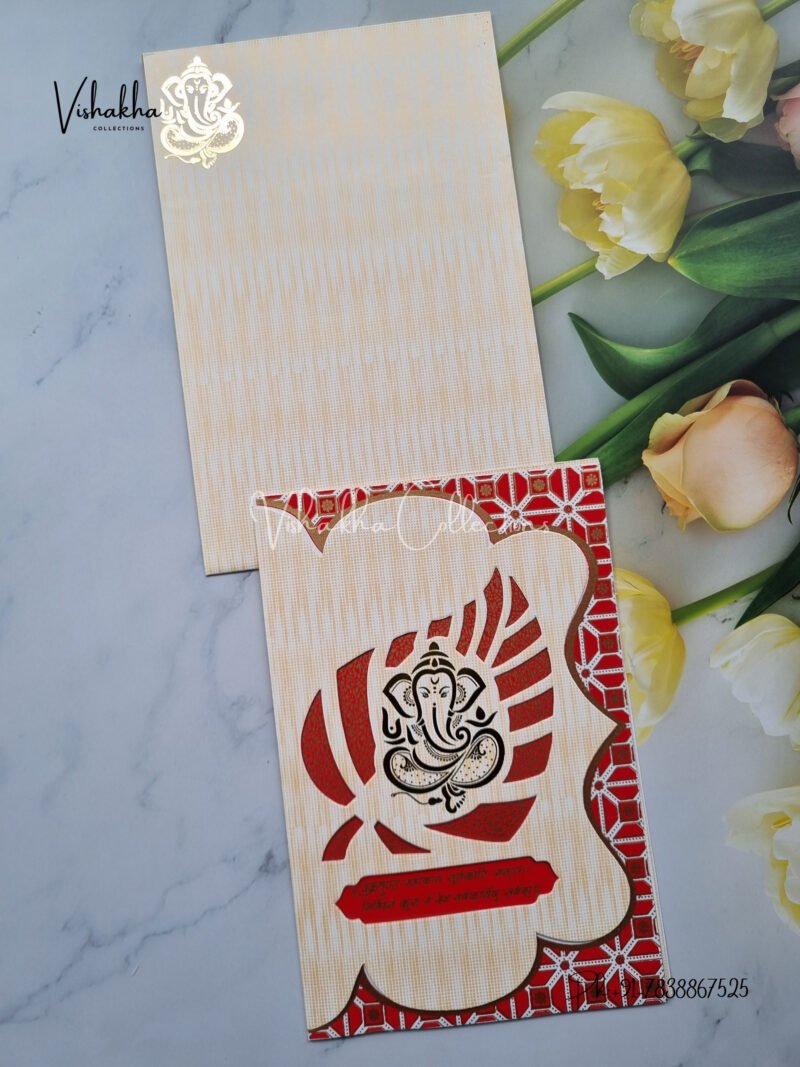 Cream and Red Paan Ganesh Invitation card