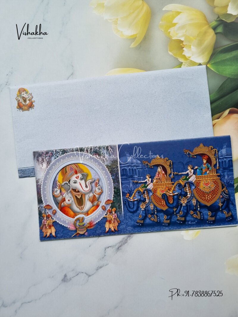 Ganesh with Shaahi Baraat Three Fold Style Invitation Card