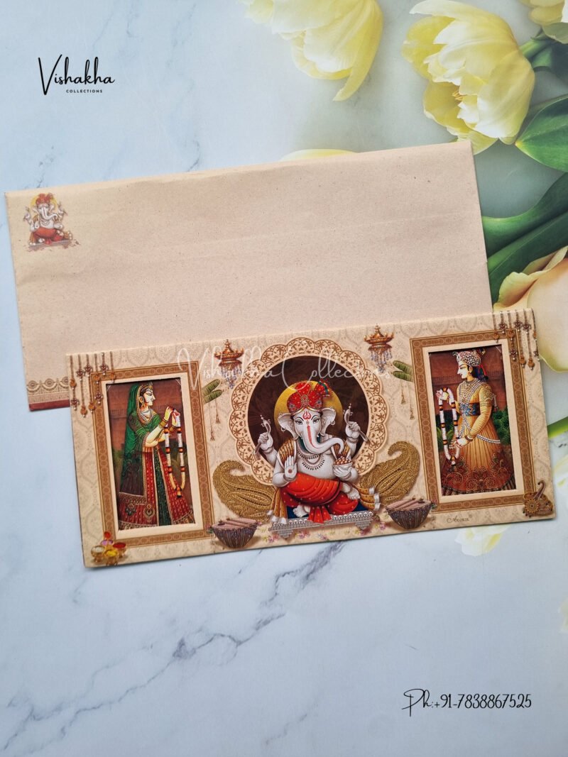 Ganesha with Dulha Dulhan in Multicolour Three Fold Style Shaadi card design