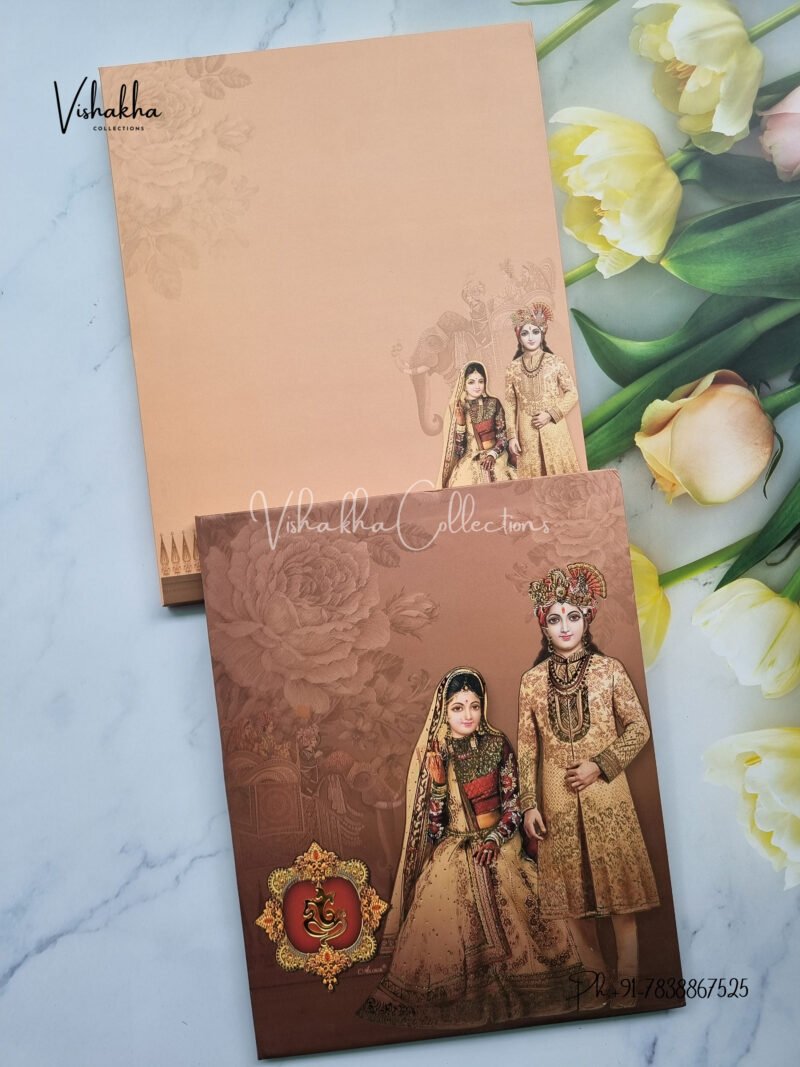 Indian Bride and groom Brown hardboard wedding invitation card