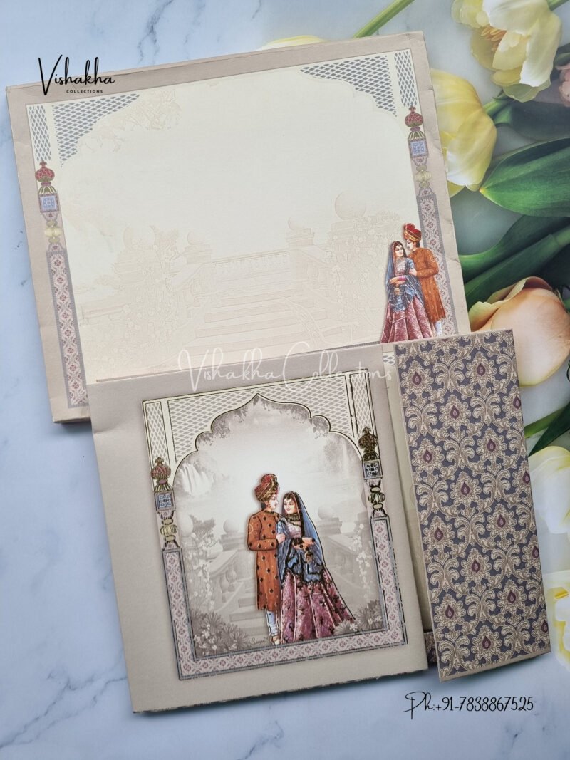 Indian dulha dulhan Style with Royal pattern Double door Wedding Invitation Card