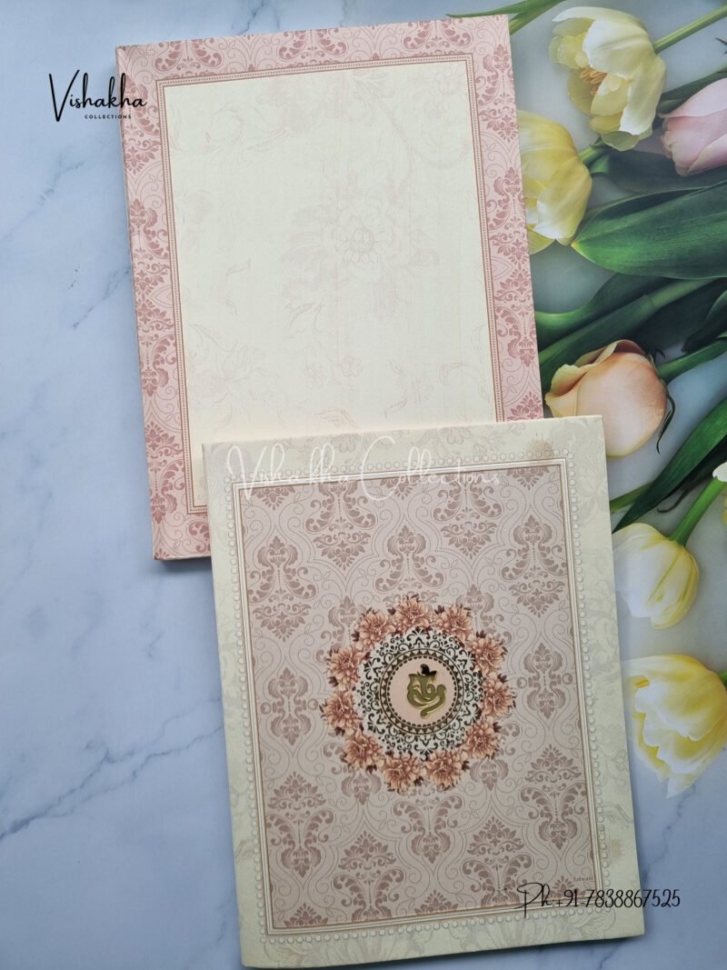 Light Brown Flower Pattern with White and Gold theme shadi card